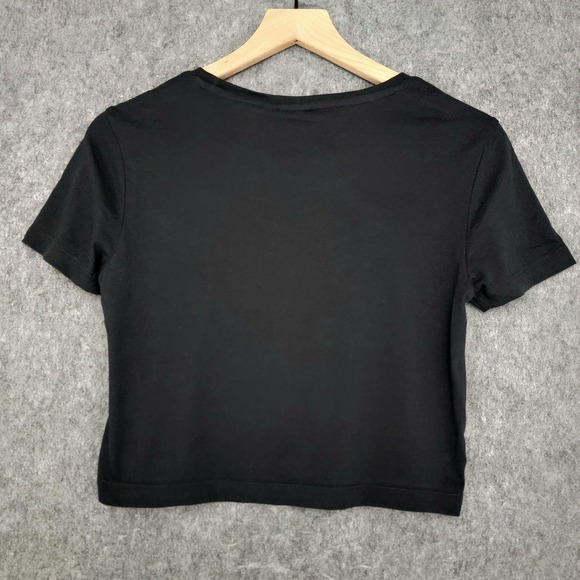 Adidas Originals Shirt Womens S Black Trefoil Graphic Slim Crop Tee Short Sleeve - Picture 2 of 10